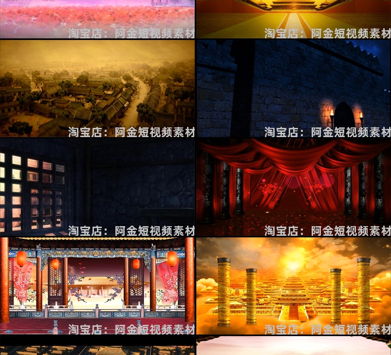 古代建筑绿幕直播间虚拟大屏幕舞台动感LED高清视频场景背景素材