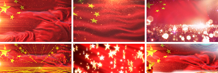 五星红旗飘扬国旗飞舞红绸粒子红色颁奖晚会背景LED屏幕视频素材