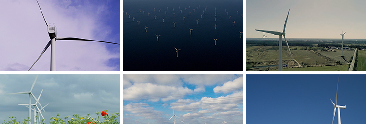 风力发电机群转动风机绿色能源风能发电特写夕阳风车实拍视频素材