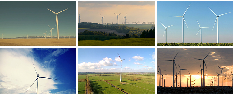 风力发电机群转动风机绿色能源风能发电特写夕阳风车实拍视频素材