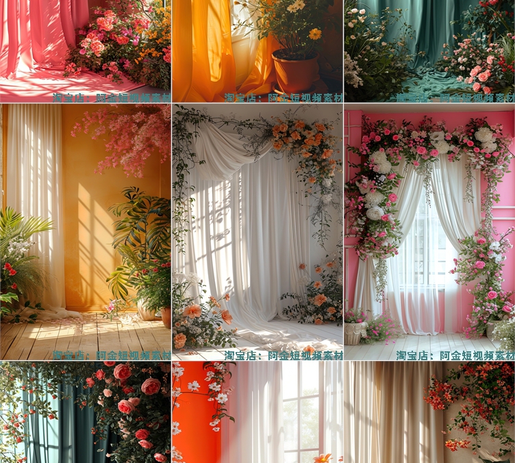 竖屏唯美窗帘窗户娱乐主播绿幕直播间背景图素材虚拟动态场景视频