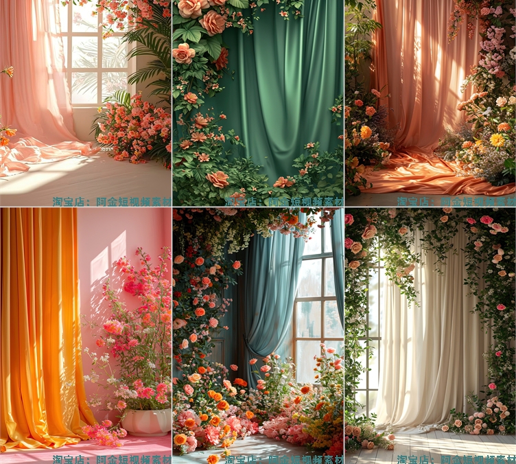 竖屏唯美窗帘窗户娱乐主播绿幕直播间背景图素材虚拟动态场景视频