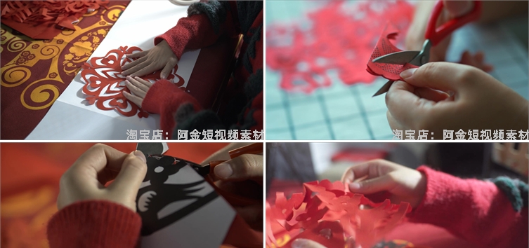 传统手工剪纸视频新年春节民间文化民俗艺术特写实拍剪辑高清素材