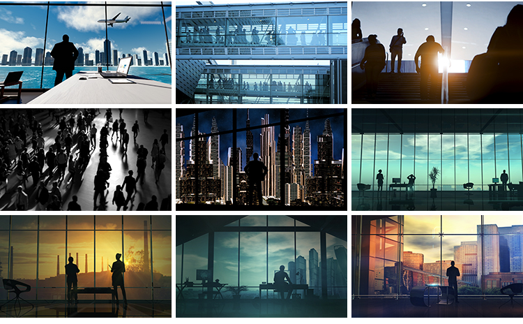 人物男士背影商务成功人士剪影展望未来遥望窗外高清实拍视频素材