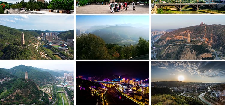 陕西延安宝塔山航拍延时革命圣地旅游风景点实拍高清剪辑视频素材