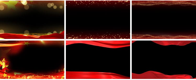 红绸金色粒子红旗飘动爱国红色边框特效合成MOV透明通道视频素材