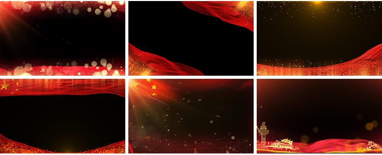 红绸金色粒子红旗飘动爱国红色边框特效合成MOV透明通道视频素材