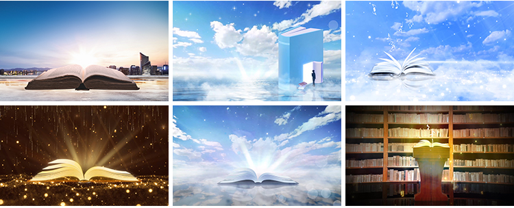 读书阅读演讲朗诵世界读书日金色粒子翻书本书香LED背景视频素材