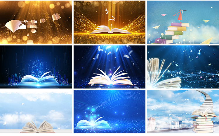 读书阅读演讲朗诵世界读书日金色粒子翻书本书香LED背景视频素材