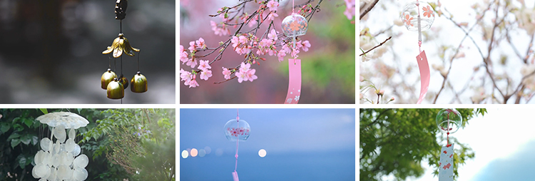 樱花树下风铃空镜头唯美小清新绿色绿叶祈福随风摆摇动短视频素材