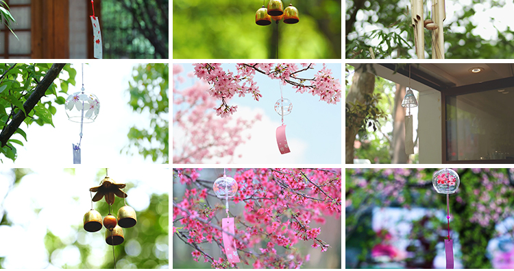 樱花树下风铃空镜头唯美小清新绿色绿叶祈福随风摆摇动短视频素材