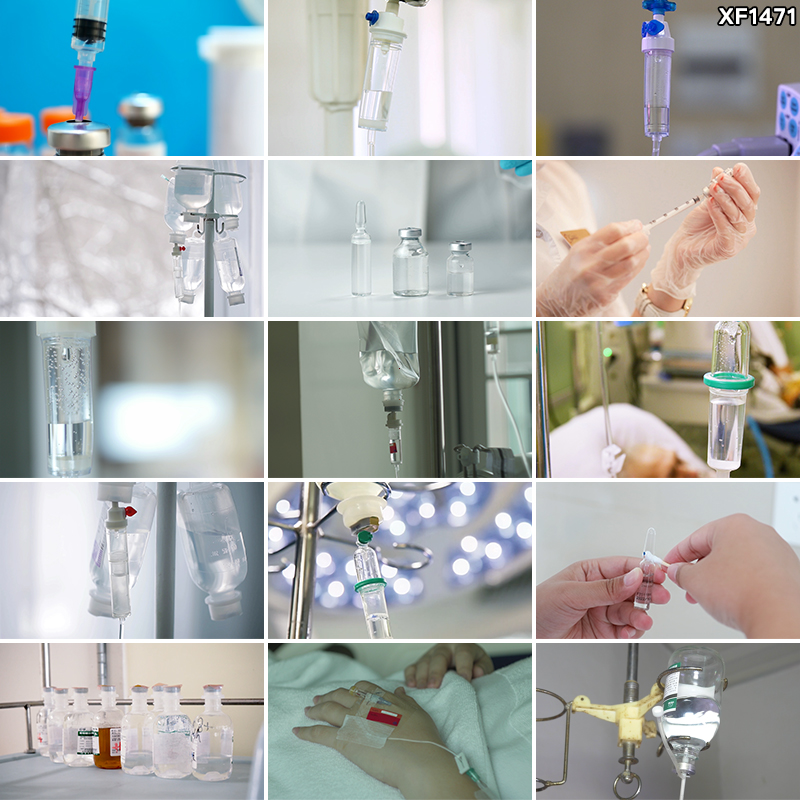 医院吊盐水病人静脉输液管打点滴打针打药水吊水特写实拍视频素材