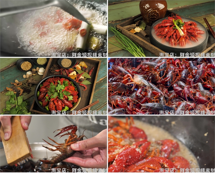 小龙虾夜宵海鲜麻辣香辣虾尾中国美食创意制作背景高清视频素材