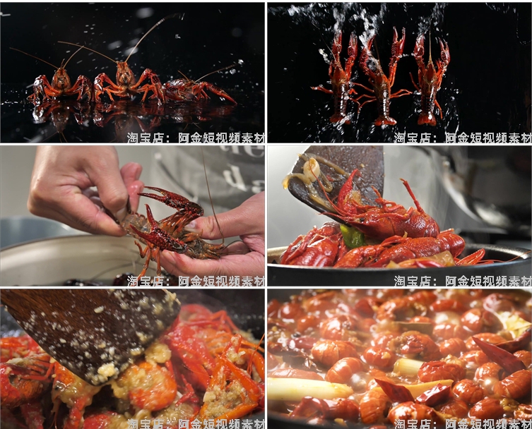 小龙虾夜宵海鲜麻辣香辣虾尾中国美食创意制作背景高清视频素材