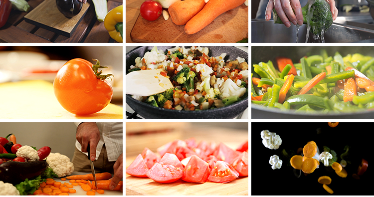 蔬菜西红柿辣椒菜椒彩椒茄子蘑菇切菜食材配菜宣传实拍短视频素材