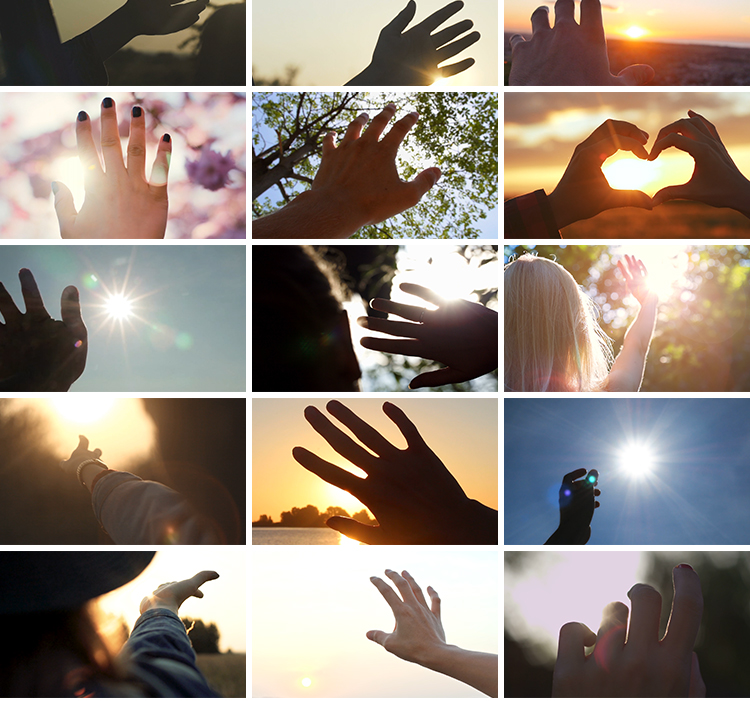 唯美阳光透过手指穿过手朝阳光遮挡触摸逆光夕阳朝阳情感视频素材