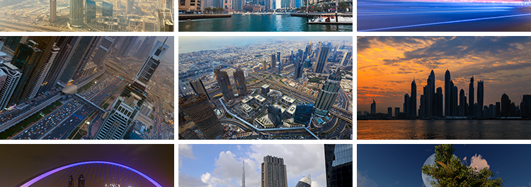 中东阿联酋迪拜城市建筑夜景风光交通街道帆船酒店航拍短视频素材