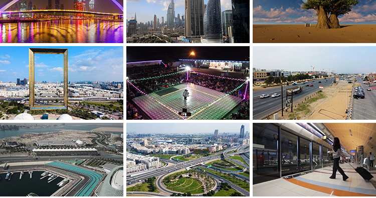 中东阿联酋迪拜城市建筑夜景风光交通街道帆船酒店航拍短视频素材