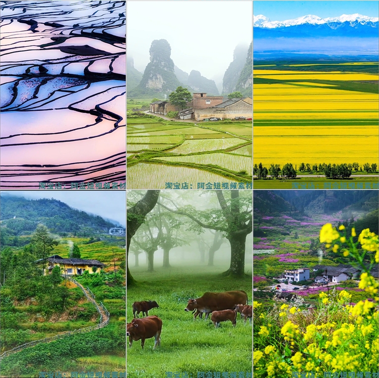 竖屏农村田园梯田风光风景唯美景清新直播背景抖音短视频素材剪辑