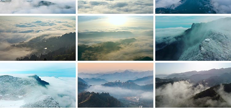 大山高山云海云雾翻滚清晨日出日落云层自然风光风景高清视频素材