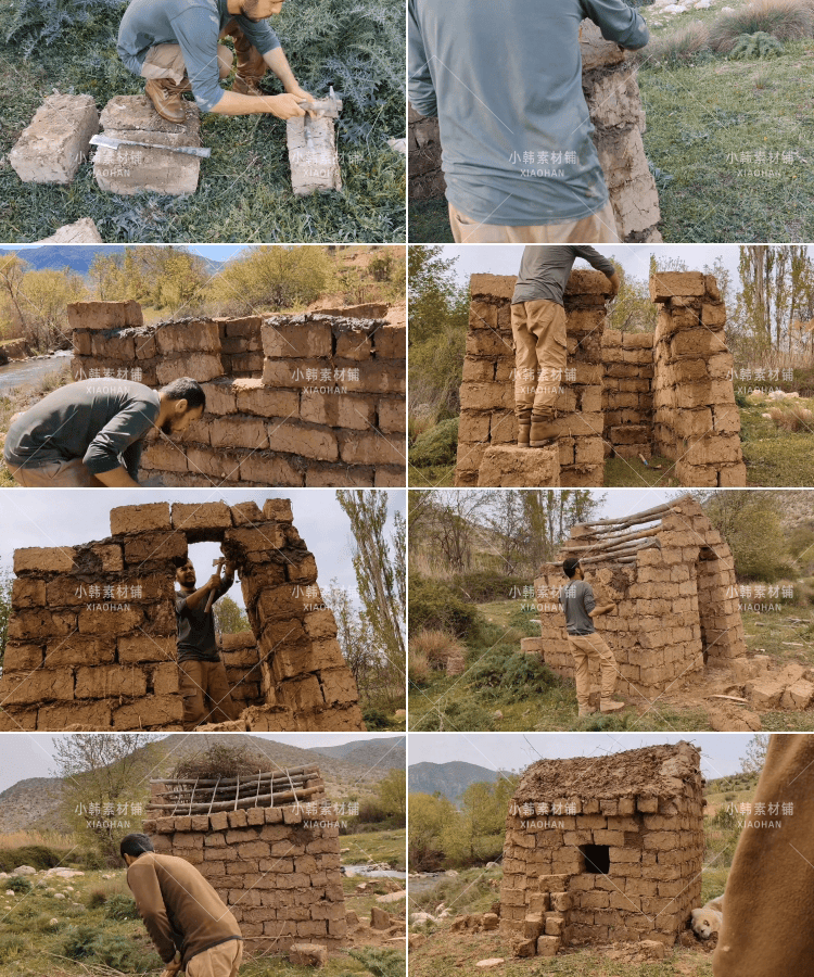 搭建原始泥砖庇护所纪录片4K自媒体电影解说抖音短视频素材