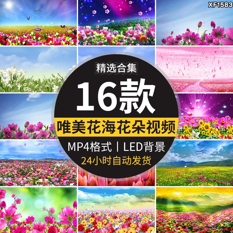 百花盛开唯美花海鲜花花朵花瓣飞舞台婚礼LED大屏幕背景视频素材