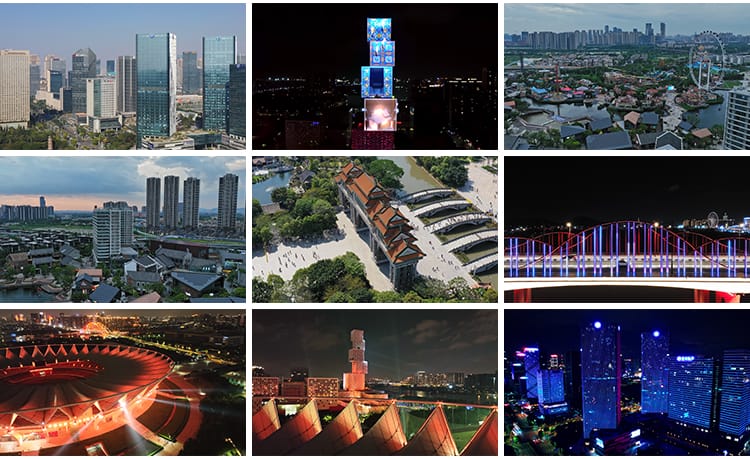 广东佛山城市地标CBD顺德夜景航拍延时摄影宣传体育中心视频素材