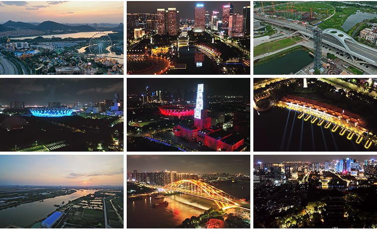 广东佛山城市地标CBD顺德夜景航拍延时摄影宣传体育中心视频素材