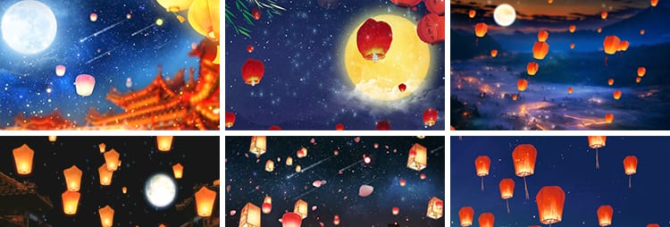 孔明灯上升起放飞万家灯火新年祝福灯笼中秋节日LED背景视频素材