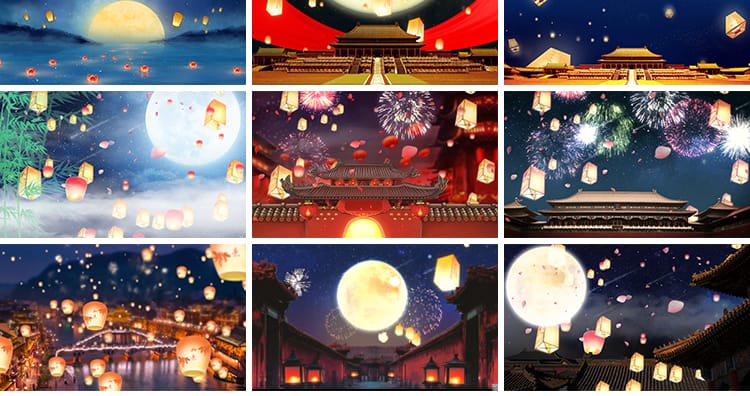 孔明灯上升起放飞万家灯火新年祝福灯笼中秋节日LED背景视频素材