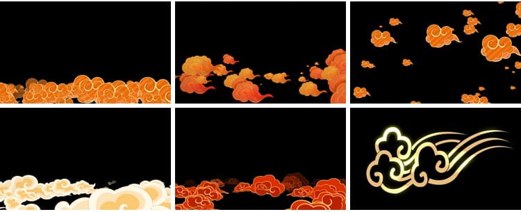 唯美中国风喜庆祥云金色飘动穿梭ae_pr通道透明动态背景视频素材