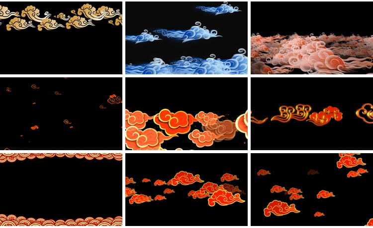 唯美中国风喜庆祥云金色飘动穿梭ae_pr通道透明动态背景视频素材