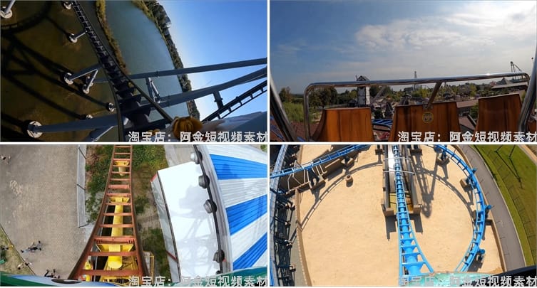 4K游乐场过山车第一视角实景穿梭刺激体验短视频高清实拍素材剪辑