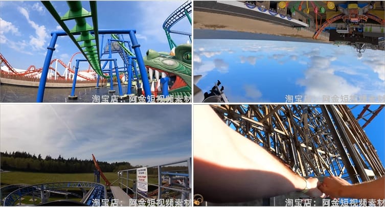 4K游乐场过山车第一视角实景穿梭刺激体验短视频高清实拍素材剪辑