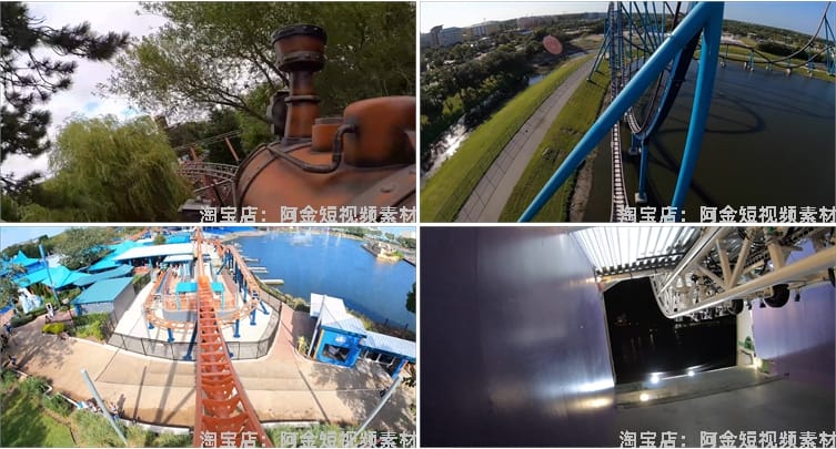 4K游乐场过山车第一视角实景穿梭刺激体验短视频高清实拍素材剪辑