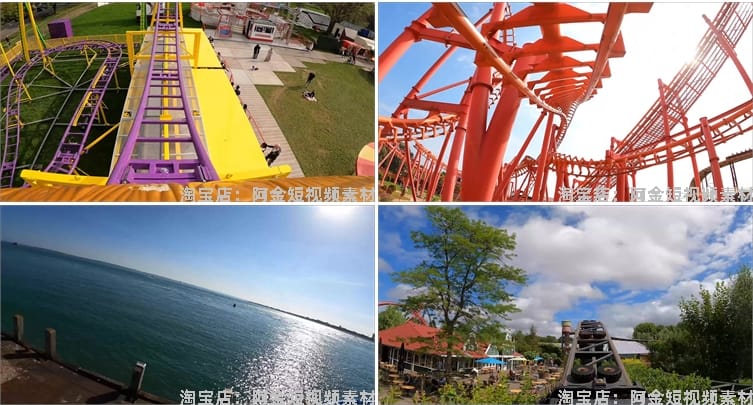 4K游乐场过山车第一视角实景穿梭刺激体验短视频高清实拍素材剪辑