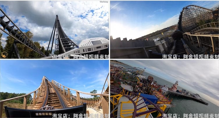 4K游乐场过山车第一视角实景穿梭刺激体验短视频高清实拍素材剪辑