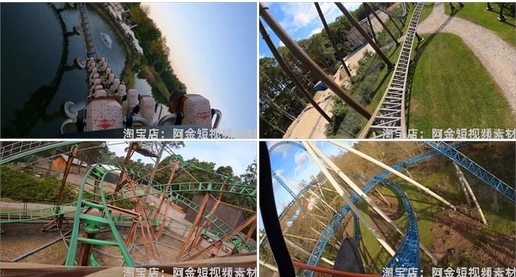 4K游乐场过山车第一视角实景穿梭刺激体验短视频高清实拍素材剪辑