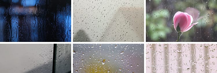 下雨唯美窗户玻璃上水珠滑动流动滑落雨珠治愈霓虹空境短视频素材