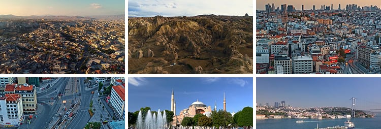 土耳其伊斯坦布尔旅游景点城市建筑卡帕多西亚热气球航拍视频素材