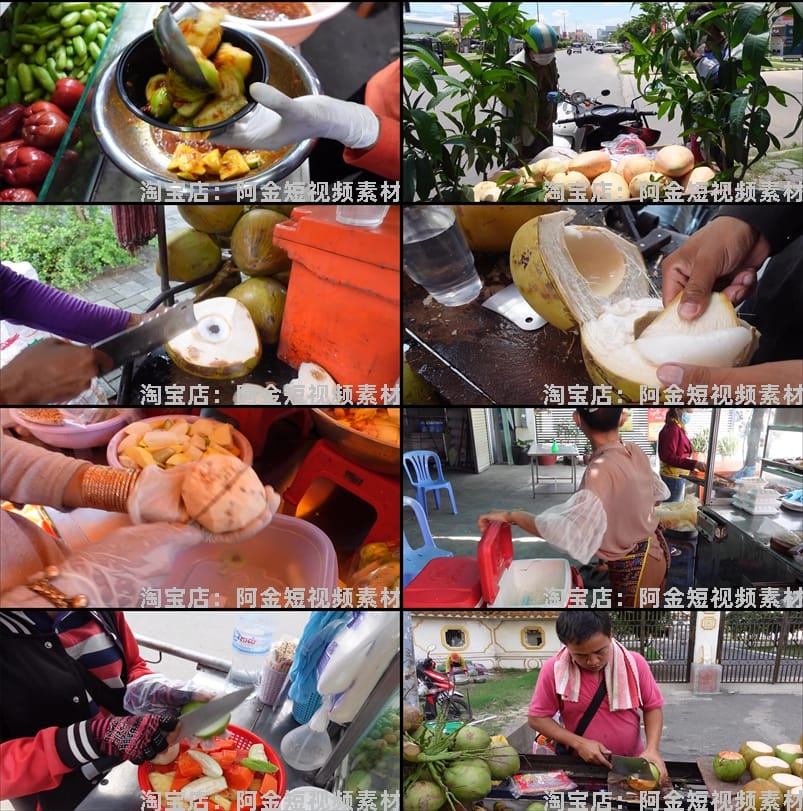 柬埔寨街头美食制作背景国外横屏高清直播解压视频小说推文素材