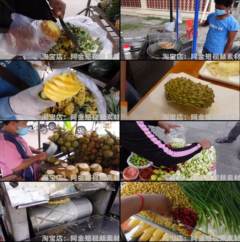柬埔寨街头美食制作背景国外横屏高清直播解压视频小说推文素材