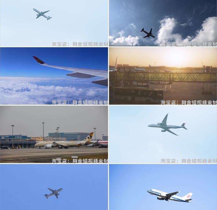 飞机起飞降落飞行滑行降落机舱内航空大型客机场自媒体短视频素材