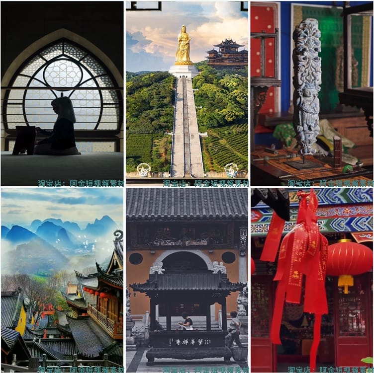 4K高清寺院寺庙禅意佛系佛像国学古风建筑屋檐意境风景短视频素材