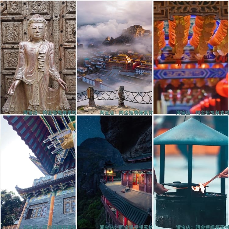 4K高清寺院寺庙禅意佛系佛像国学古风建筑屋檐意境风景短视频素材