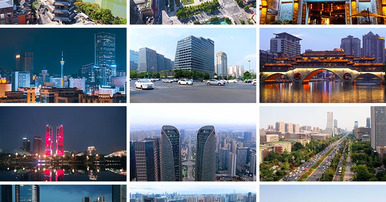四川成都城市建筑车流夜景风光旅游风景点地标宣传片航拍视频素材