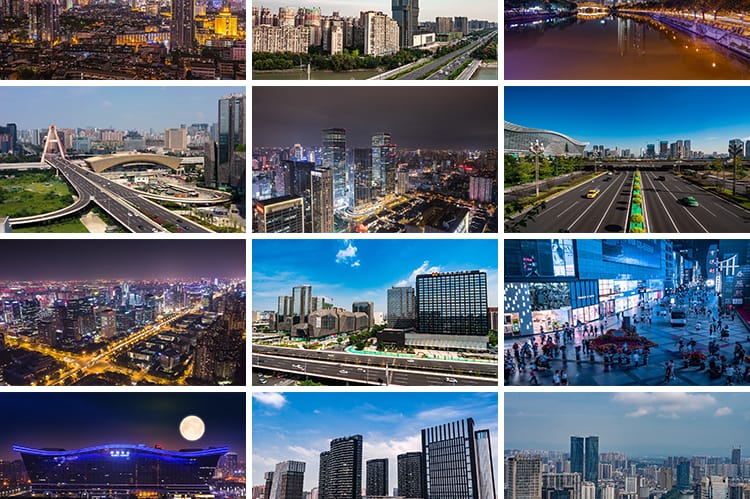 四川成都城市建筑车流夜景风光旅游风景点地标宣传片航拍视频素材