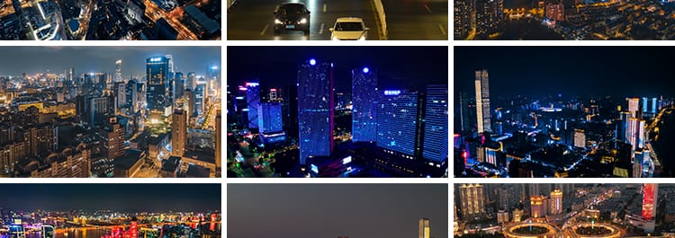 4K高清夜晚城市街景夜景航拍延时车流实拍繁忙交通剪辑短视频素材