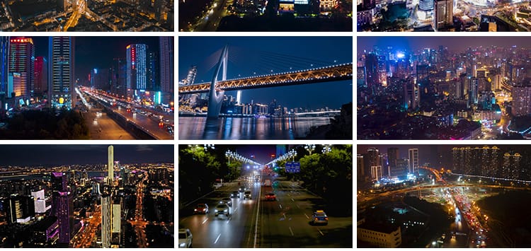 4K高清夜晚城市街景夜景航拍延时车流实拍繁忙交通剪辑短视频素材