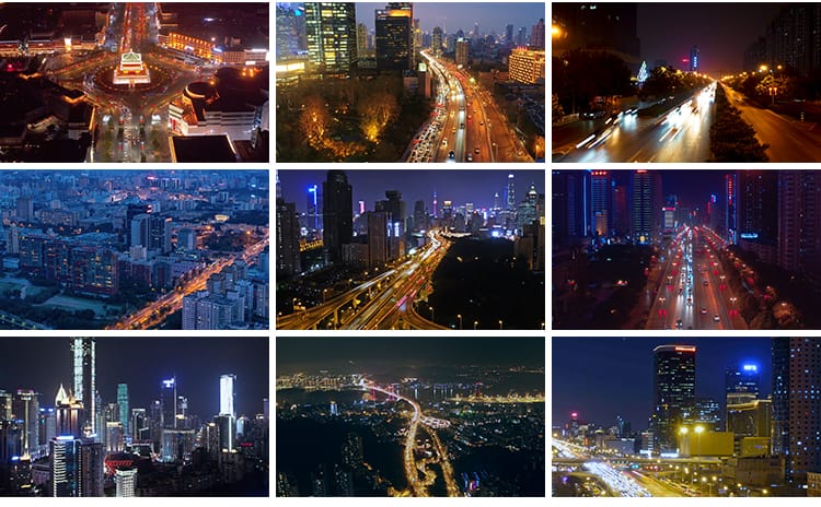 4K高清夜晚城市街景夜景航拍延时车流实拍繁忙交通剪辑短视频素材